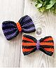 Bobbles & Scallops Halloween Theme  Set Of 2 Crocheted Striped Designed   Bow Clip - Orange  Purple & Black