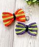 Bobbles & Scallops Halloween Theme  Set Of 2 Crocheted Striped Designed   Bow Clip - Orange  Purple & Green