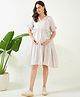 The Kaftan Company  Half Frill Sleeves Solid Earthy Grey Soft Linen Maternity &  Feeding Dress - Off White