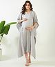 The Kaftan Company Three Fourth Sleeves Solid Radiant Soft Linen Maternity And Feeding Kaftan With Concealed Zipper Nursing Access - Blue