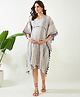 The Kaftan Company Three Fourth Sleeves Rosy Striped Maternity And Feeding Dress With Concealed Zipper Nursing Access - Grey