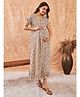 The Kaftan Company Half Sleeves Autumn Floral Printed Maternity Dress With Nursing Access - White & Brown
