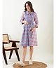 The Kaftan Company Three Fourth Sleeves Abstract Blocks Printed Maternity Skater Dress With Nursing Access - Pink & Blue