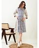 The Kaftan Company Three Fourth Sleeves Abstract Blocks Printed Maternity Skater Dress With Nursing Access - Blue