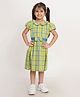 Creative Kids Half Sleeves Plaid Checked Fit & Flare Bow Embellished Dress - Yellow & Blue