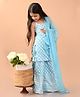 Lilpicks Couture Sleeveless Ethnic Floral Motif Printed Kurta Sharara Set -Blue & White