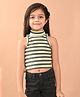 Lilpicks Couture Sleeveless Rugby  Stripes Designed Crop Top - Green Grey
