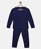 Mackly Full Sleeves Ribbed Thermal Tee With Pants - Navy Blue