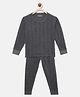 Mackly Full Sleeves Ribbed Thermal Tee With Pants - Dark Grey