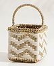Sirohi  Chevron Magenta Upcycled Textile Basket ( Medium - White & Gold