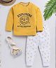 TOONYPORT Full Sleeves Explorers Printed Tee & Joggers  Set - Mustard Yellow & Cream
