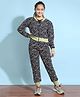 Ninos Dreams Full Sleeves Abstract Printed Jacket & Joggers Co Ord Set - Navy Blue