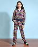 Ninos Dreams Full Sleeves Abstract Curvy Lines Printed Jacket & Joggers Co Ord Set - Navy Blue