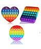 Vworld Round Square Heart Shape Pop Bubble Stress Relieving Silicone Pop It Fidget Toy Pack of 3 - Multicolor