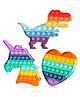 Vworld Dinosaur Unicorn Heart Shape Pop Bubble Stress Relieving Silicone Pop It Fidget Toy Pack of 3 - Multicolor