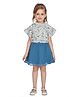 Peppermint Half  Sleeves Leaves Printed Top With  Solid Skirt - Teal Blue