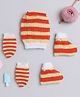 Little Angels Striped Designed Colour Block Detailed Cap With Coordinating Mittens & Socks - White Orange Yellow-  Diameter 40 Cms