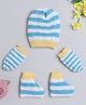 Little Angels Striped Designed Colour Block Detailed Cap With Coordinating Mittens & Socks - Yellow Blue White-  Diameter 37 Cms