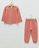 LC Waikiki Full Sleeves Diagonal Striped Self Design Crew Neck Top & Joggers Set - Dark Coral