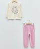 LC Waikiki Full Sleeves Bunny Embroidered Tee & Velvet Pajama Set - Cream