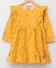 LC Waikiki Full Sleeves Frill Detailed Floral Printed Crew Neck Tiered Dress - Yellow