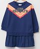 LC Waikiki Full Sleeves Brooklym Text Printed Hem Box Pleated Crew Neck Dress - Light Navy Blue
