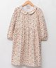 LC Waikiki Full Sleeves Seamless Flowers Printed Flared Dress - Ecru & Multi Color