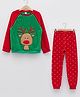 LC Waikiki Christmas Theme Full Sleeves Reindeer Embroidered Tee With Polka Dots Printed Joggers Set - Red
