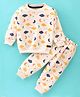 Little Darlings Cotton Fleece Knit Full Sleeves Winter Wear Suit Cloud Print - Peach