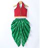 Twisha Sleeveless Pom Pom Lace Embellished Top With Motif Foil Printed Dhoti - Red & Green