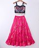 Twisha Sleeveless Butterfly Detailed Sequin Embellished & Embroidered Denim Crop Top & Foil Printed Ghagra - Blue & Pink