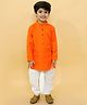 MoMaa Full Sleeves Self Designed Cotton Silk Kurta With Zari Work Detailed Dhoti - Rust Orange