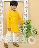 MoMaa Full Sleeves Self Designed Cotton Silk Kurta With Zari Work Detailed Dhoti - Yellow
