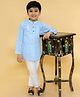 MoMaa Boys Pure Cotton  Full Sleeves Floral Chikankari Embroidered Kurta Pyjama Set - Sky Blue
