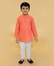 MoMaa Pure Cotton  Full Sleeves Floral Chikankari Embroidered Kurta Pyjama Set - Coral  Red