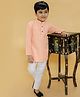 MoMaa Pure Cotton  Full Sleeves Floral Chikankari Embroidered Kurta Pyjama Set - Peach
