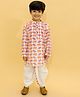 MoMaa Pure Cotton  Full Sleeves Elephant Printed Dhoti Kurta Set - Orange & White
