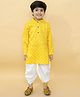 MoMaa Full Sleeves  Ethnic Floral Printed Kurta With Coordinating Dhoti Set - Yellow