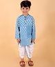 MoMaa Pure Cotton  Full Sleeves Jaipuri Ethnic Motif Printed Kurta With Coordinating Dhoti Set - Blue