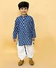 MoMaa Full Sleeves Seamless Floral Motif Printed Coordinating Kurta & Dhoti Set - Indigo Blue