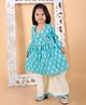 MoMaa Full Bell Sleeves Ethnic Floral Motif Printed & Lace Embellished Coordinating Angrakha Style Kurta & Palazzo Set - Sky Blue