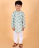 MoMaa Pure Cotton Full Sleeves All Over Elephant Printed Kurta & Pyjama Set - Green