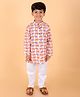 MoMaa Pure Cotton Full Sleeves All Over Elephant Printed Kurta & Pyjama Set - Orange