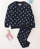 Nite Flite Full Sleeves Reindeer Printed  Pajama Set - Navy Blue