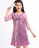 Hola Bonita Three Fourth Sleeves  Knee Length Sequin and  Shimmer Party Dress - Pink