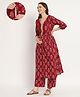 Aujjessa Three Fourth Bell Sleeves Floral Printed Maternity Feeding Kurta Set With Concealed Zipper Access  - Burgundy