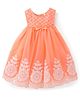 Babyhug Woven Sleeveless Party Dress with Floral Embroidery - Coral