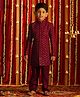 Vastramay Full Sleeves Seamless Leaf Motif Detailed Embroidered & Sequin Embellished Sherwani With Pyjama - Maroon