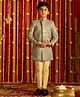 Vastramay Full Sleeves Seamless Abstract Designed Sherwani Set - Grey & Cream