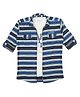 CAVIO Full Sleeves Double Striped Shirt With Artist Text Printed Tee - Blue